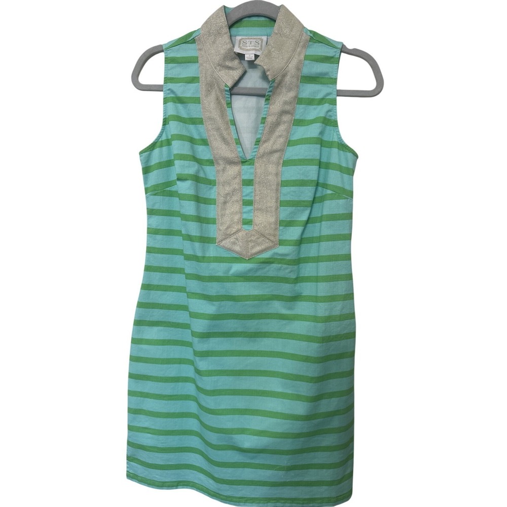 Sail to Sable STS Sleeveless Striped Tunic Dress Gold Trim - Size S